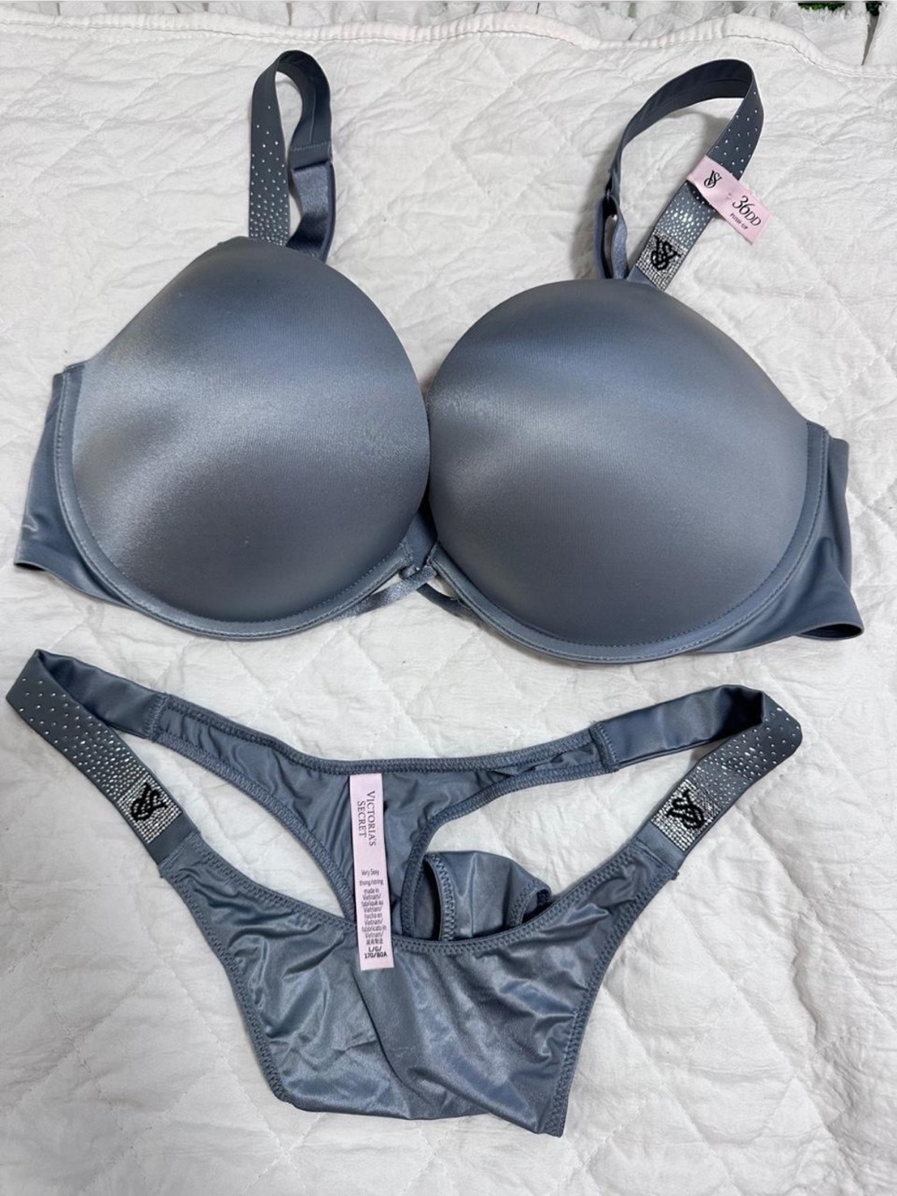 Victoria’s Secret Rhinestone Strap Push Up Bra & Thong Set